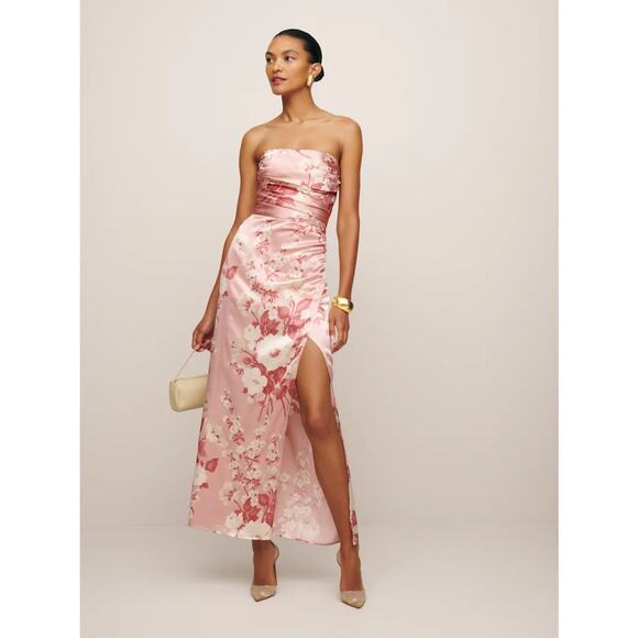 Reformation Barrow Silk Dress Bellini - Picture 3 of 12